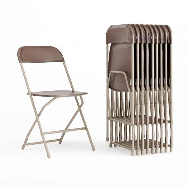 Flash Furniture Hercules Series Plastic Folding Chair Brown - 10 LB Weight Capacity Comfortable Event Chair-Lightweight Folding Chair, PK10 10-LE-L-3-BROWN-GG - main
